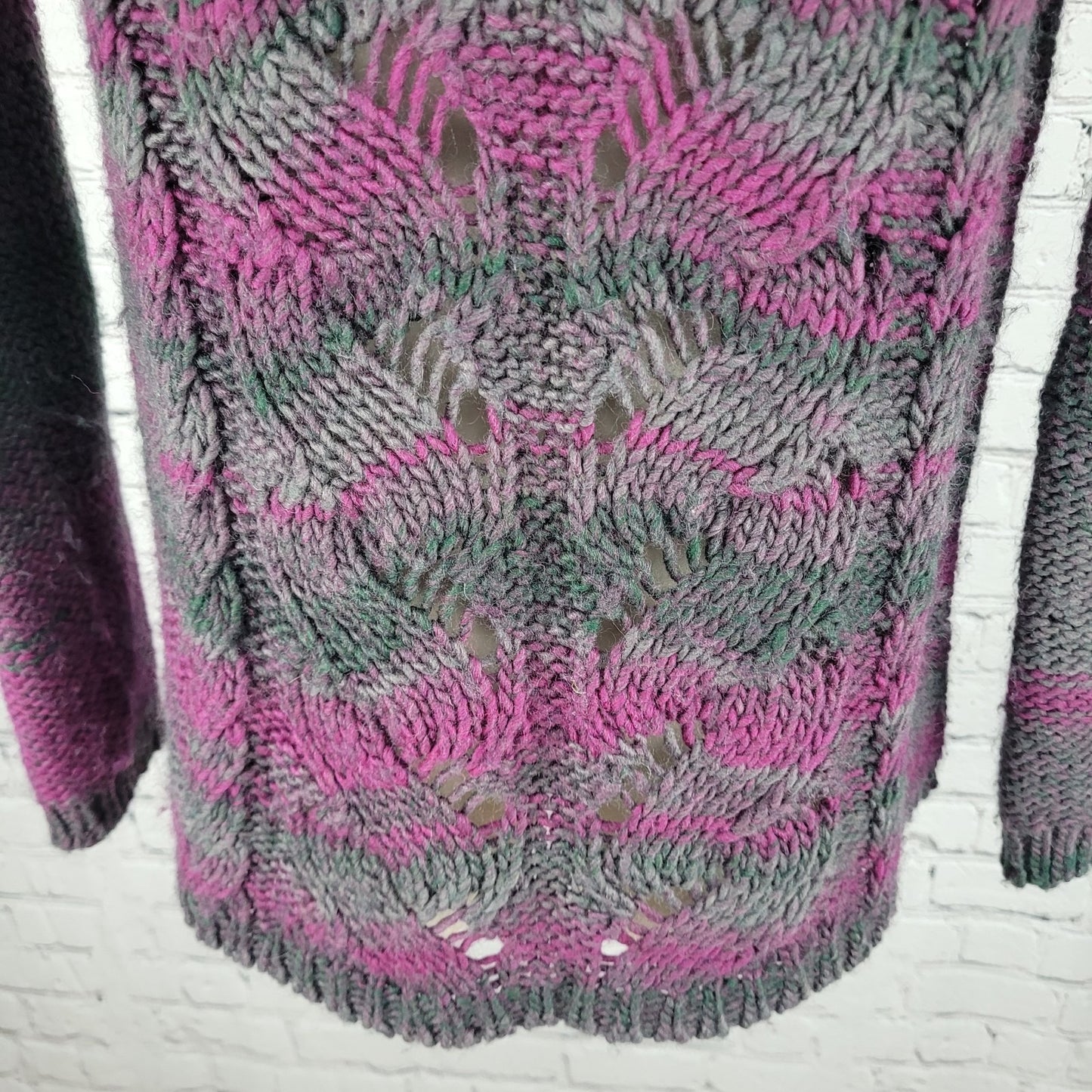Lola's Purple & Green Wool Blend Chunky Knit Sweater Italy Made Size Small S
