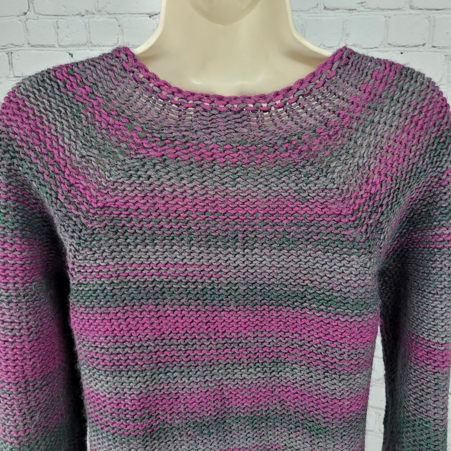 Lola's Purple & Green Wool Blend Chunky Knit Sweater Italy Made Size Small S