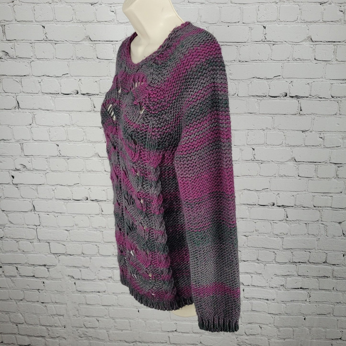 Lola's Purple & Green Wool Blend Chunky Knit Sweater Italy Made Size Small S