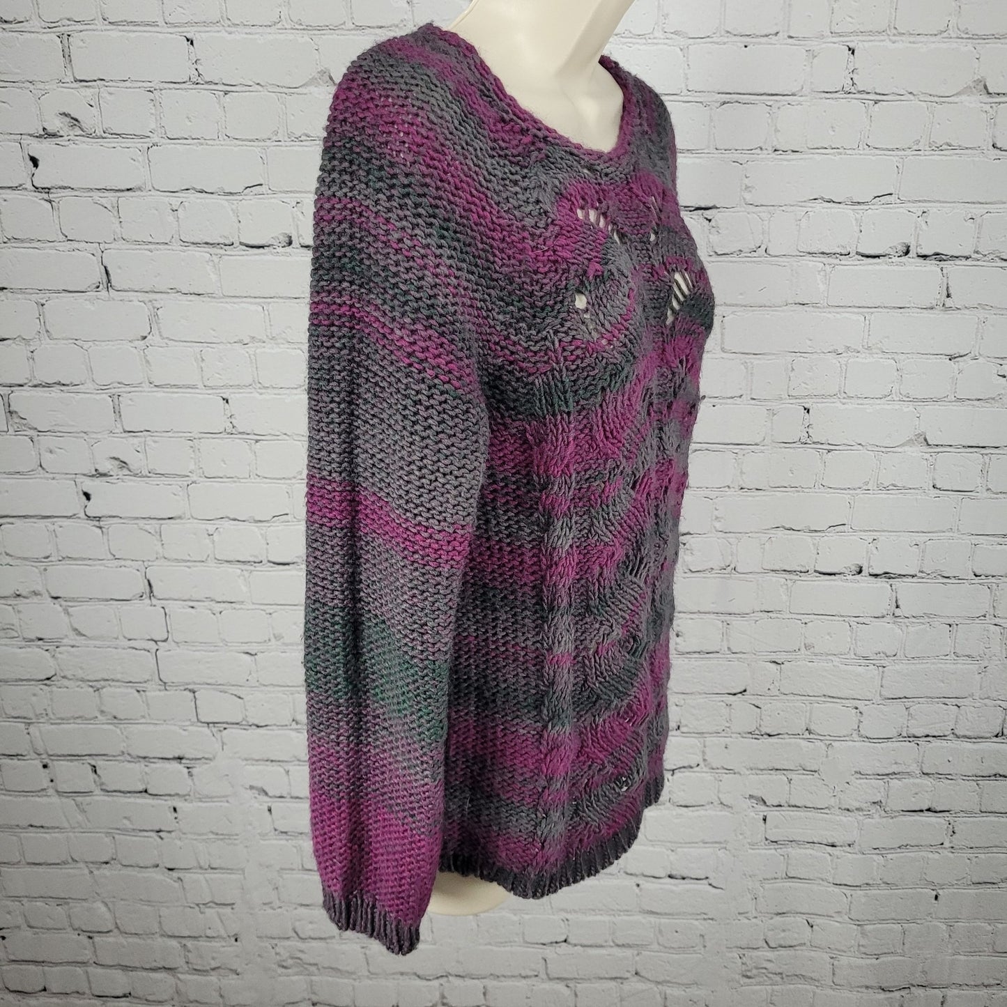 Lola's Purple & Green Wool Blend Chunky Knit Sweater Italy Made Size Small S