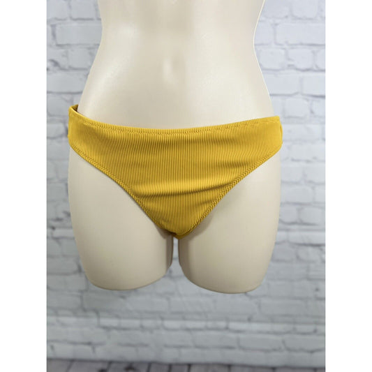 Aerie Women's Full Coverage Solid Mustard Ribbed Bikini Bottom Small S
