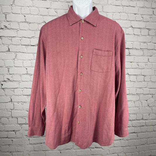 Tommy Bahama Muted Red Silk Herringbone Button Up Long Sleeve Shirt Size Large L