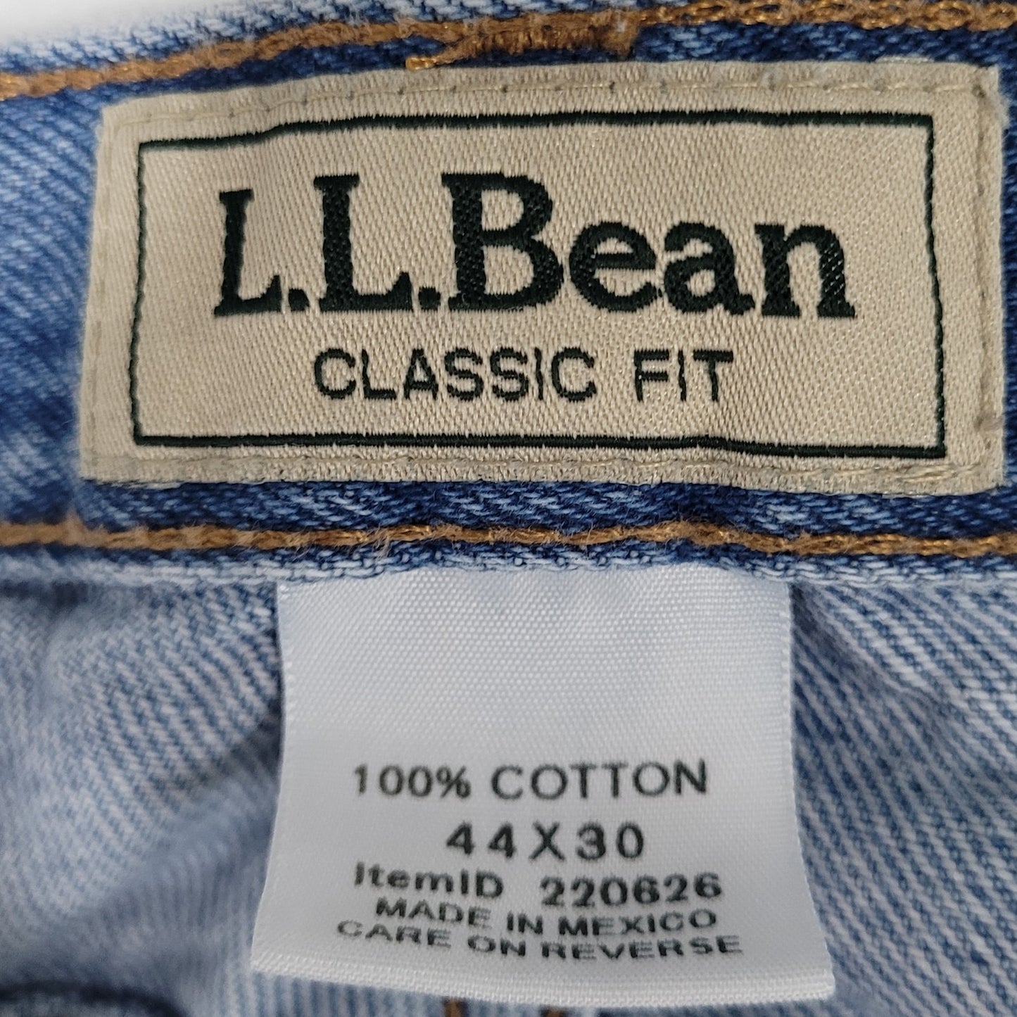 LL Bean Blue 100% Cotton Denim Classic Fit Medium Wash Straight Work Jeans 44x30