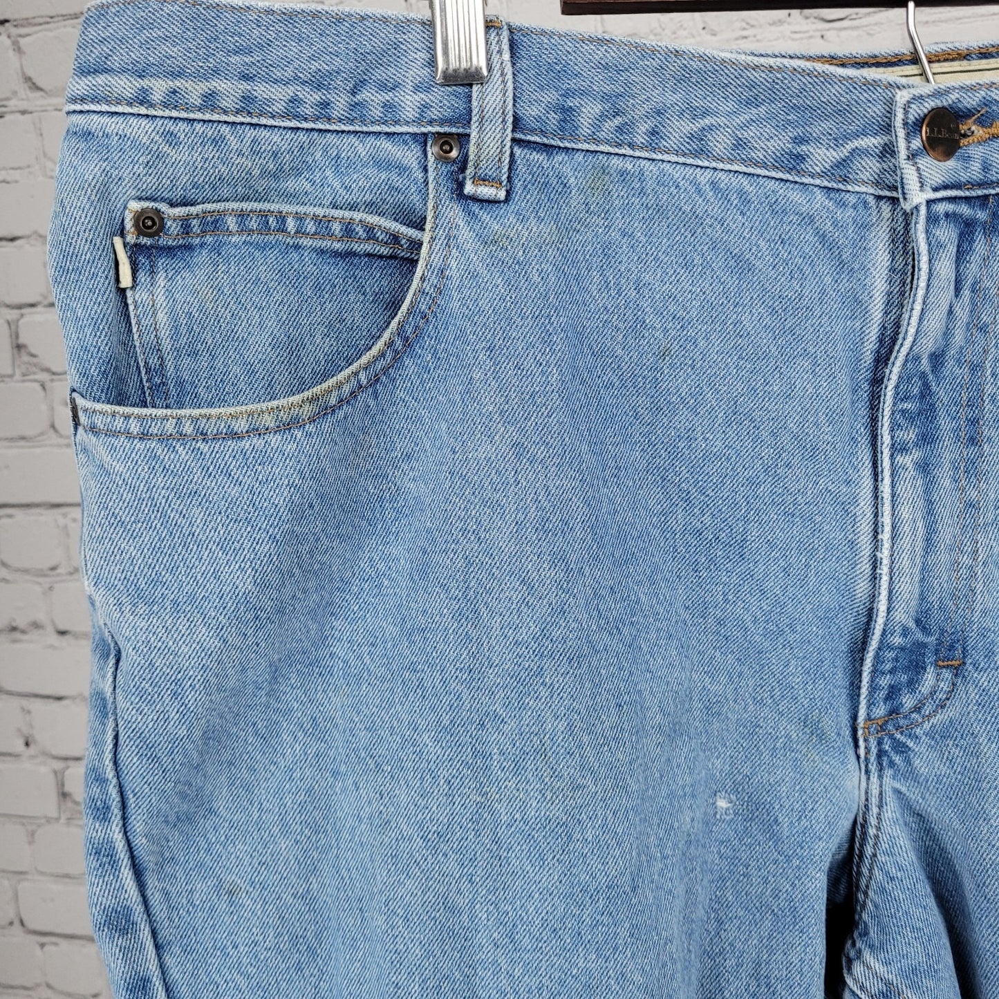 LL Bean Blue 100% Cotton Denim Classic Fit Medium Wash Straight Work Jeans 44x30