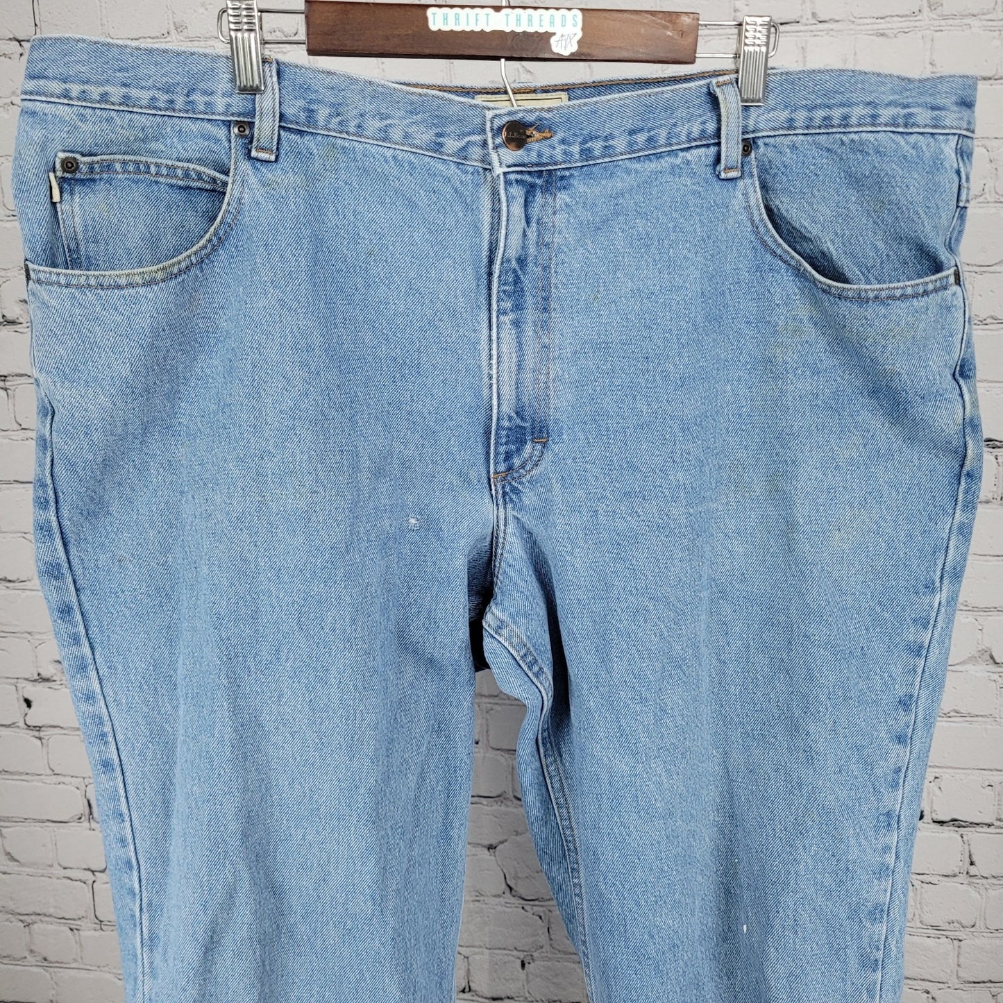 LL Bean Blue 100% Cotton Denim Classic Fit Medium Wash Straight Work Jeans 44x30