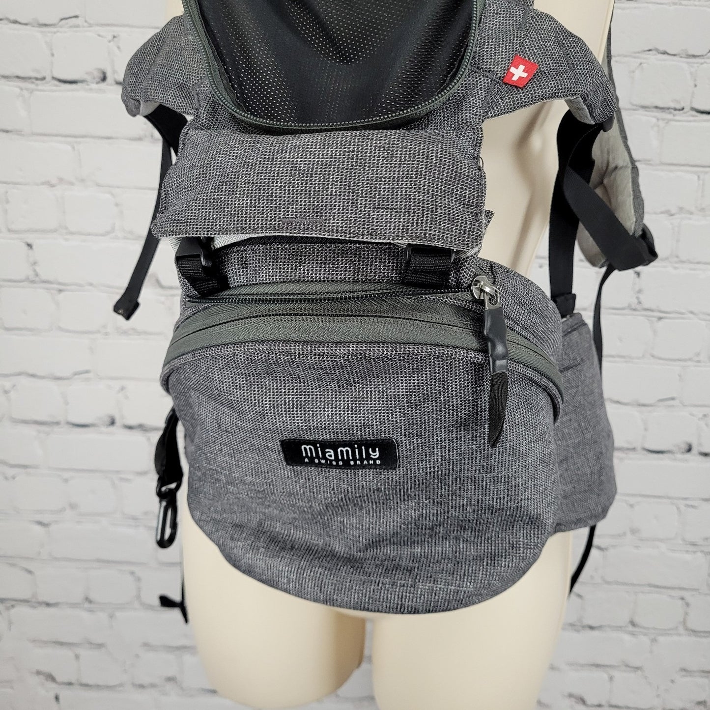 Miamily A Swiss Brand Grey Infant Baby Carrier Adjustable Straps Zipped Bag