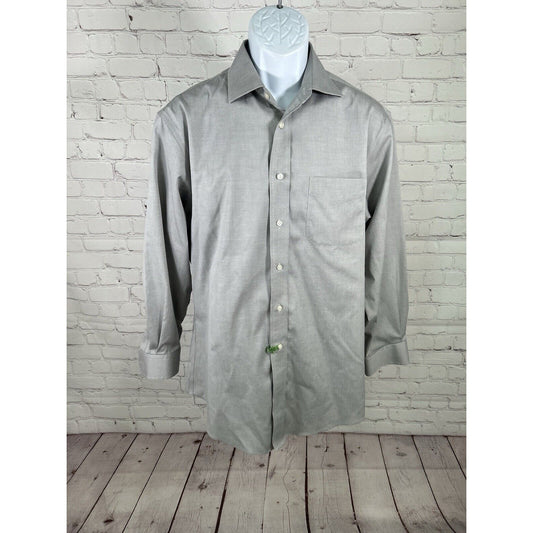Jos A Bank Traveler Tailored Fit Light Gray Long Sleeve Button Up Work Shirt XL