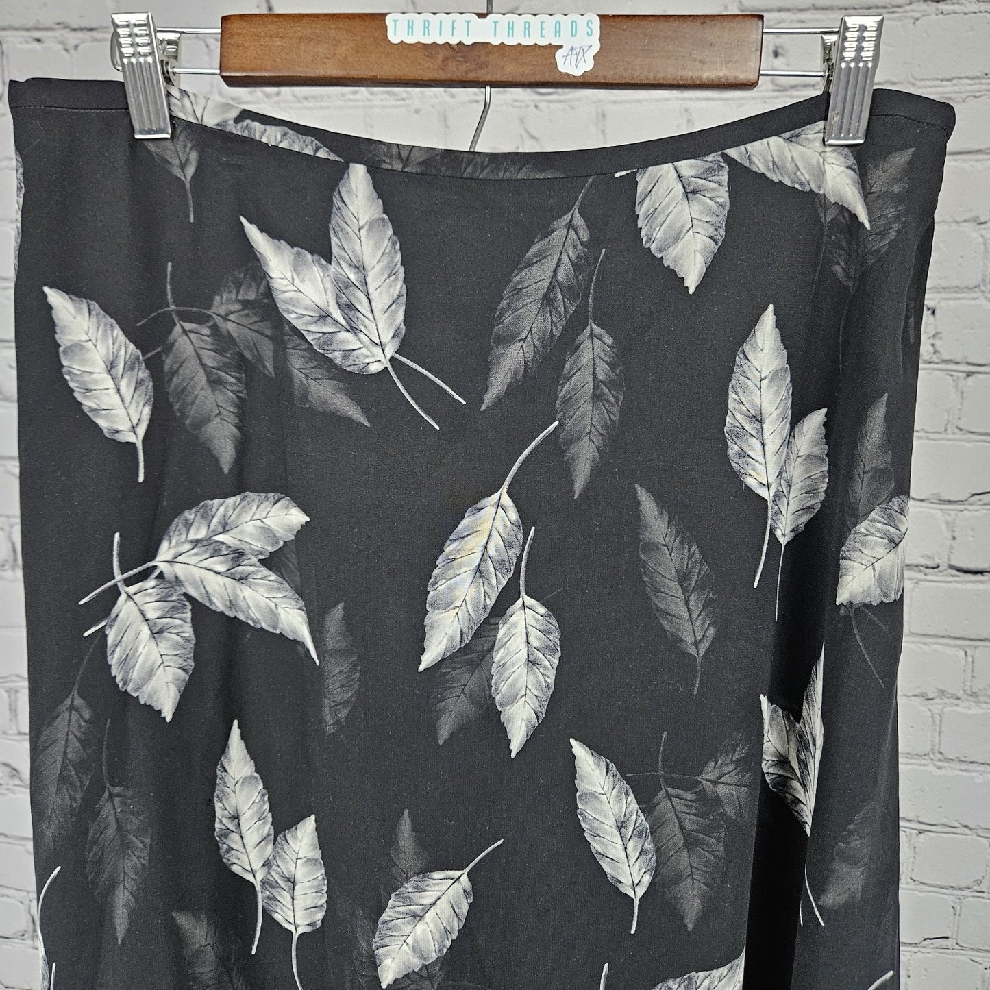 VTG Dana Buchman Black 100% Silk Chiffon Leaves Lined A-Line Maxi Skirt 16