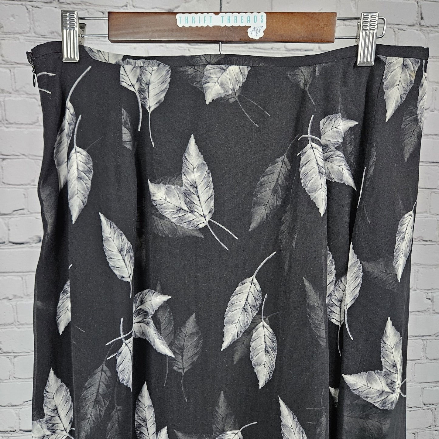 VTG Dana Buchman Black 100% Silk Chiffon Leaves Lined A-Line Maxi Skirt 16