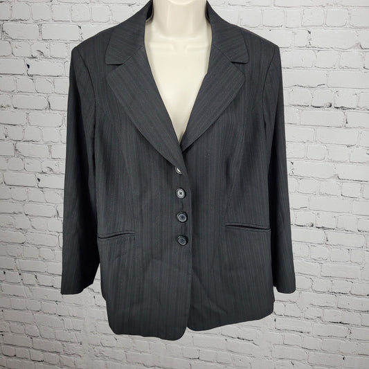 Semantiks Black Pinstriped Stretch 4 Button Notch Blazer Suit Jacket Size 14W