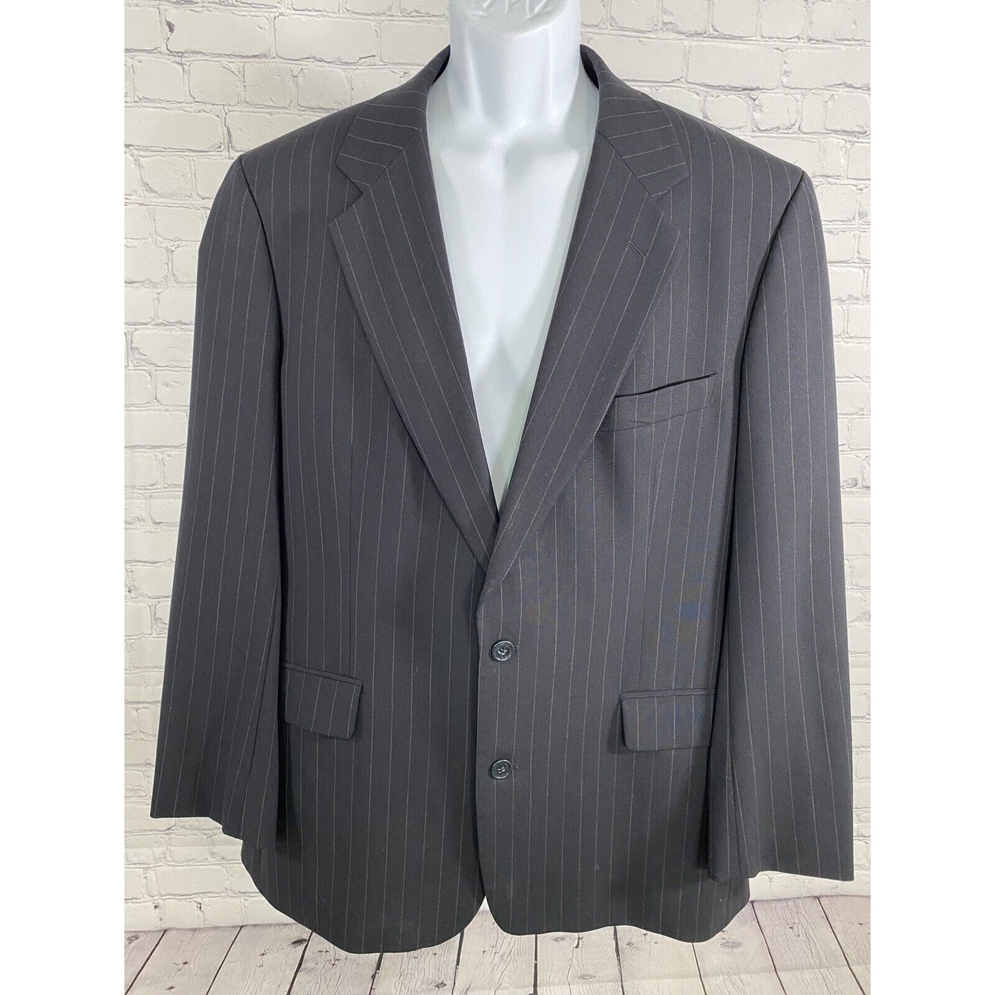 Brooks Brothers Brooksease Black Wool Striped 2 Button Blazer Jacket 43R
