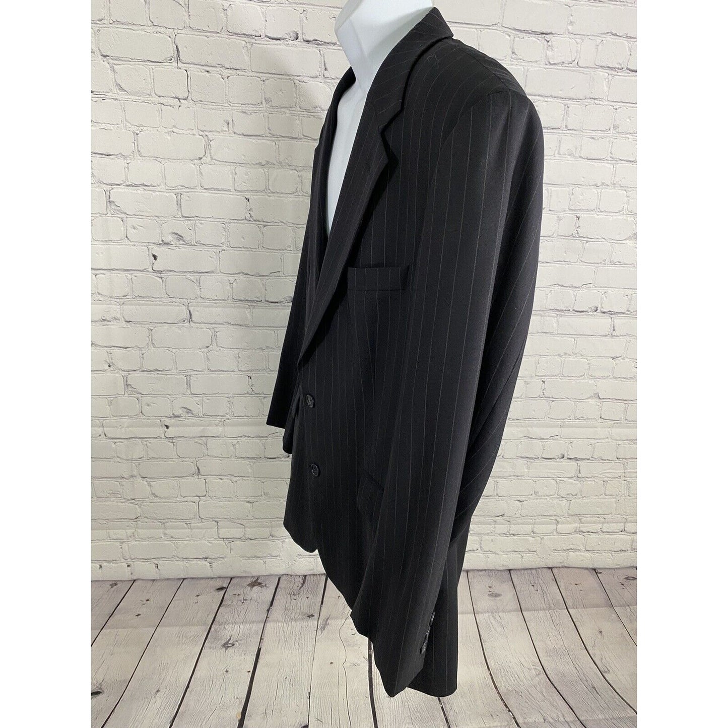 Brooks Brothers Brooksease Black Wool Striped 2 Button Blazer Jacket 43R