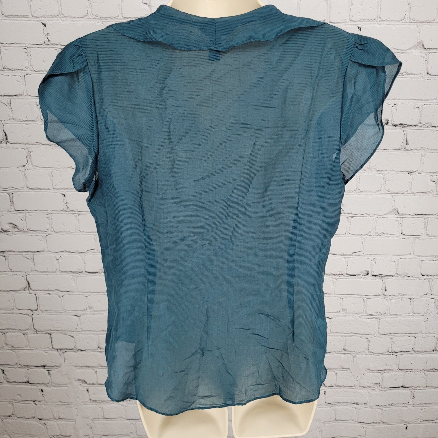 Banana Republic Blue Silk Blend Semi Sheer Buttoned Short Sleeve Blouse Size PL