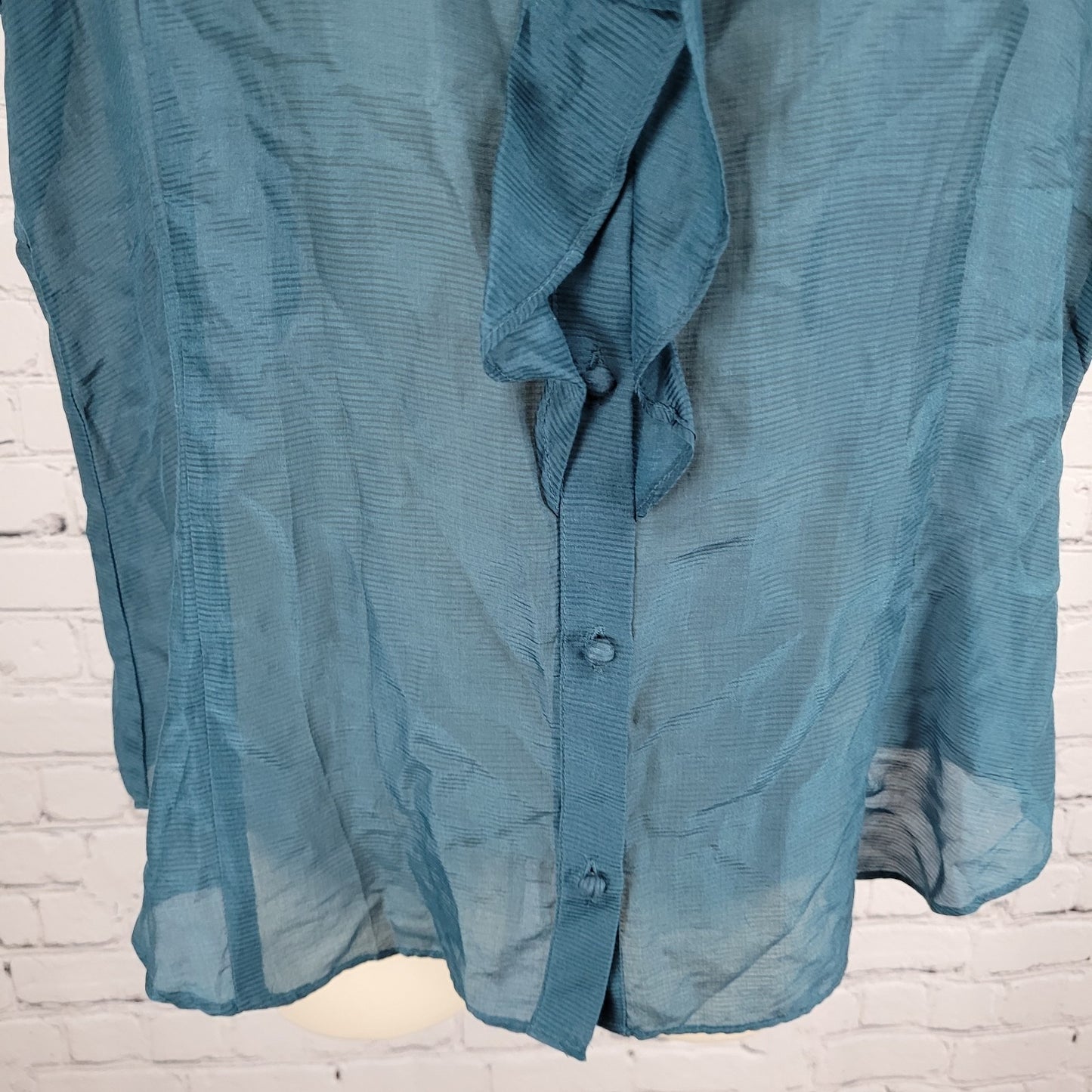 Banana Republic Blue Silk Blend Semi Sheer Buttoned Short Sleeve Blouse Size PL