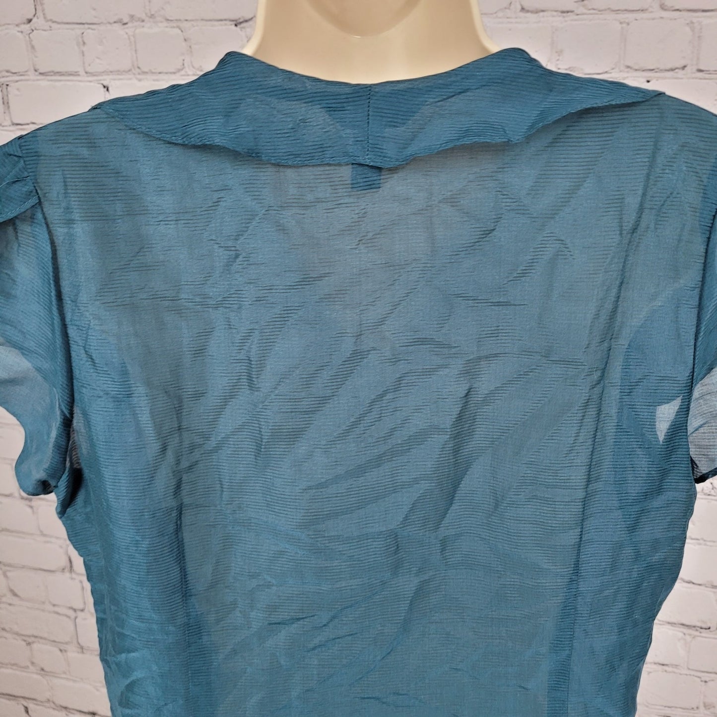 Banana Republic Blue Silk Blend Semi Sheer Buttoned Short Sleeve Blouse Size PL