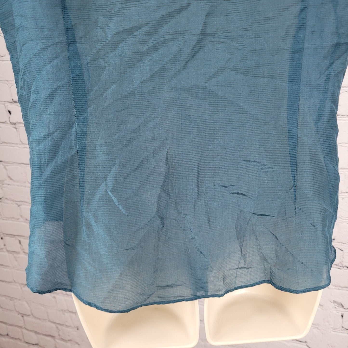 Banana Republic Blue Silk Blend Semi Sheer Buttoned Short Sleeve Blouse Size PL