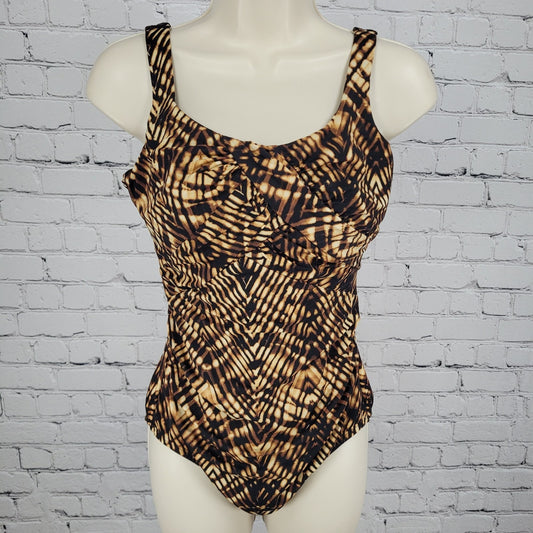 Land's End Brown Built In Underwired Bra Ruched One Piece Swimsuit Size 8