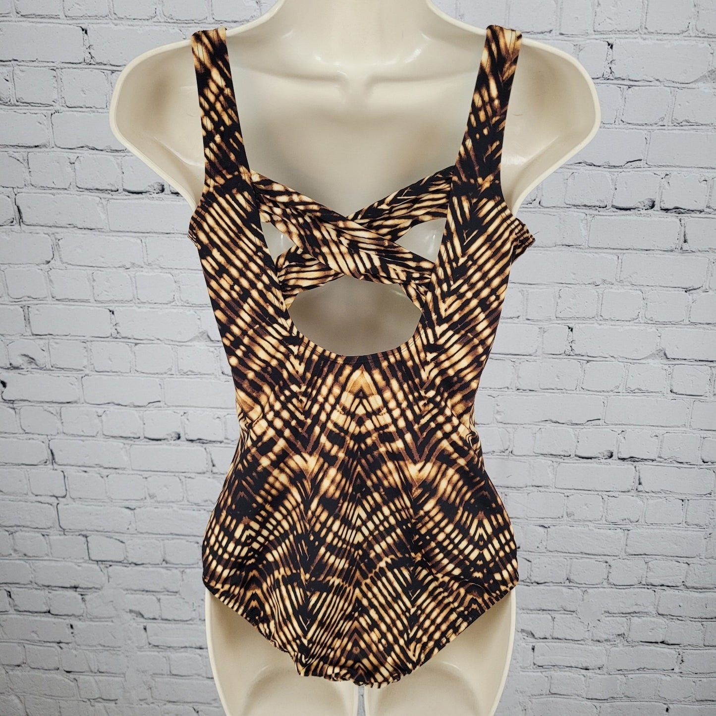 Land's End Brown Built In Underwired Bra Ruched One Piece Swimsuit Size 8