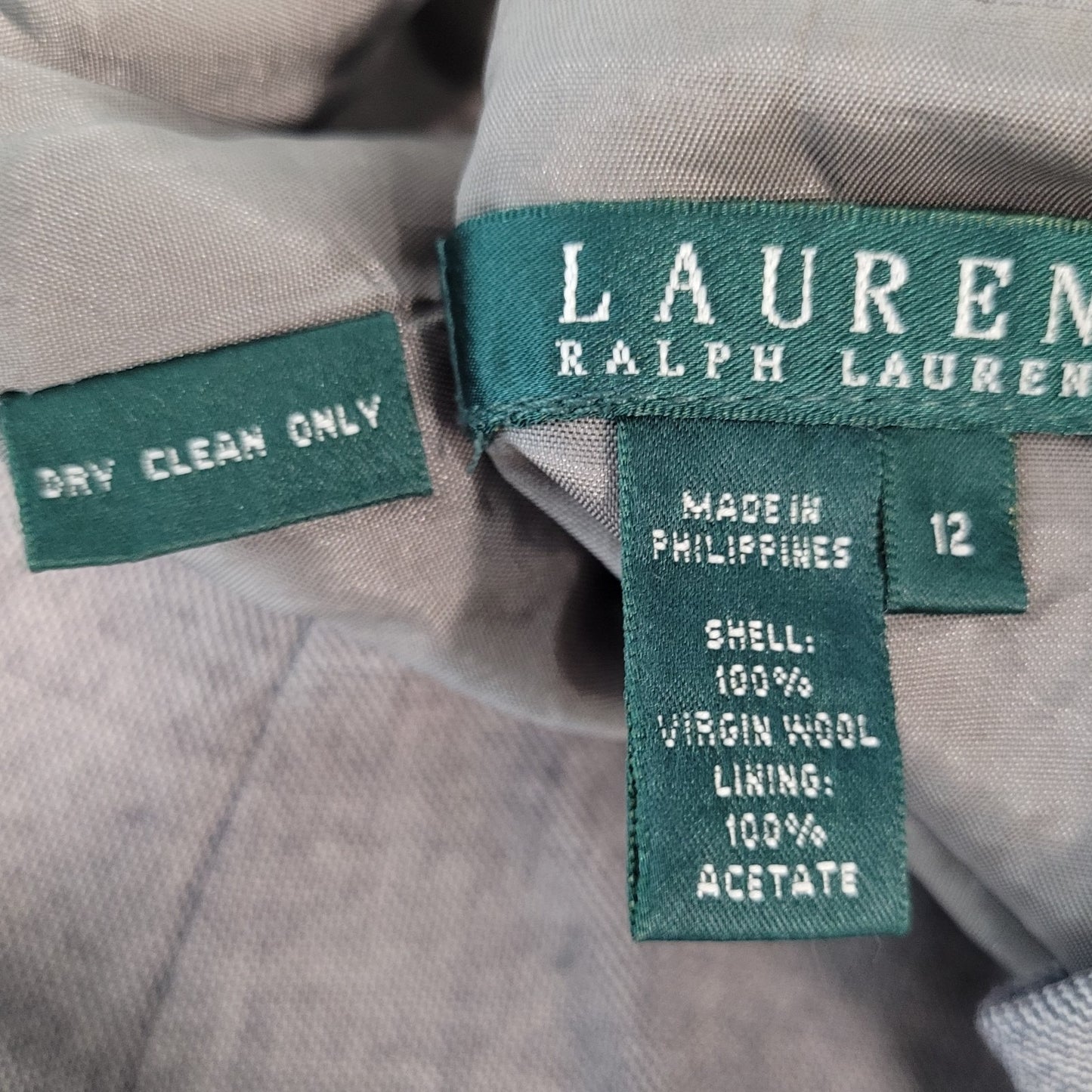 Lauren Ralph Lauren Grey 100% Wool Zip Closure Lined Skirt Size 12 (32x25)