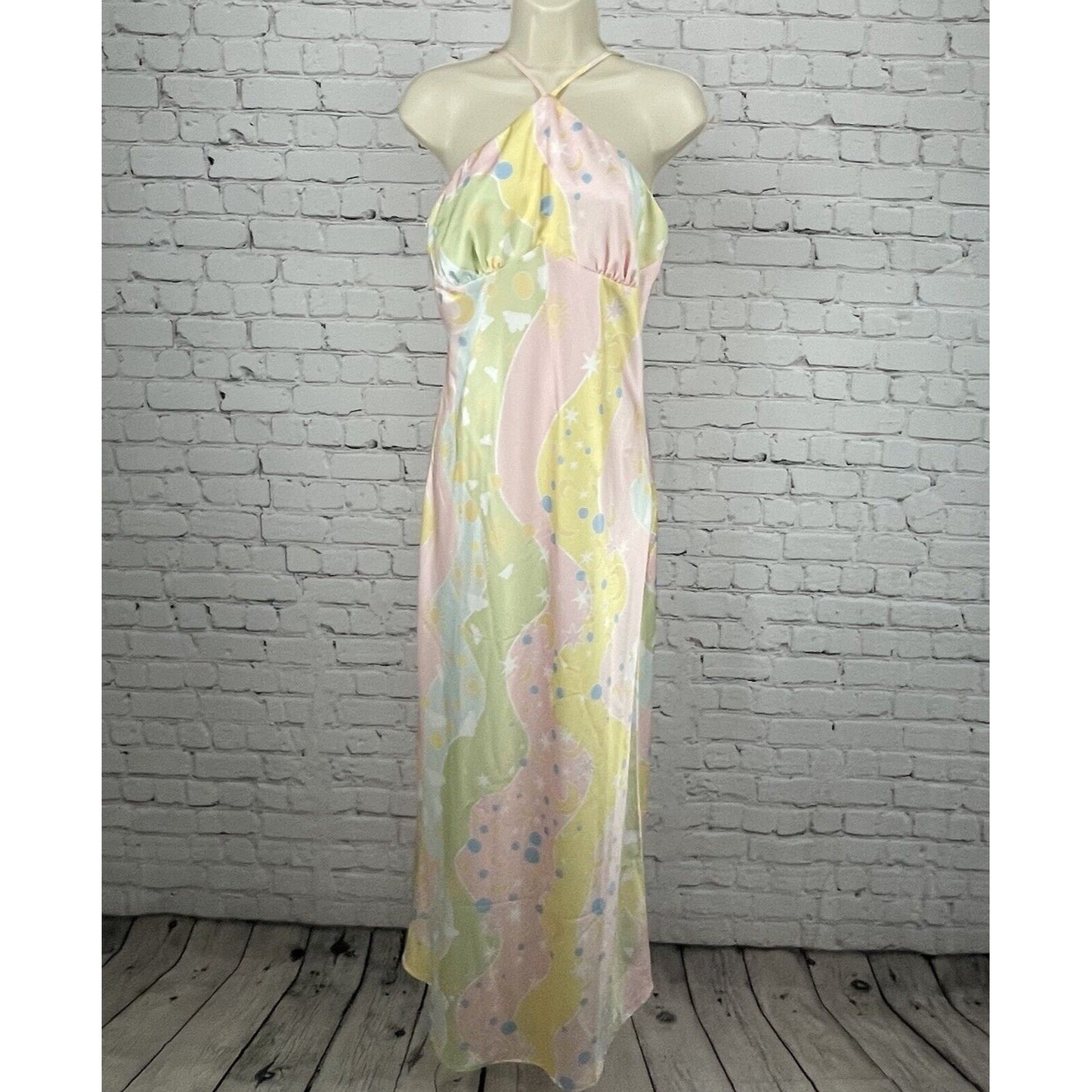 NWT Something New Pastel Stars Claudia Halter Ankle Maxi Dress Size Medium M