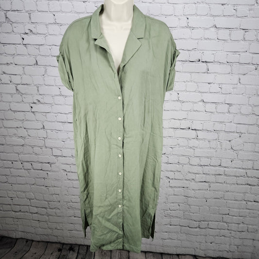 Frank And Oak Green Short Sleeve Oversized Collared Midi Shirt Dress Small S