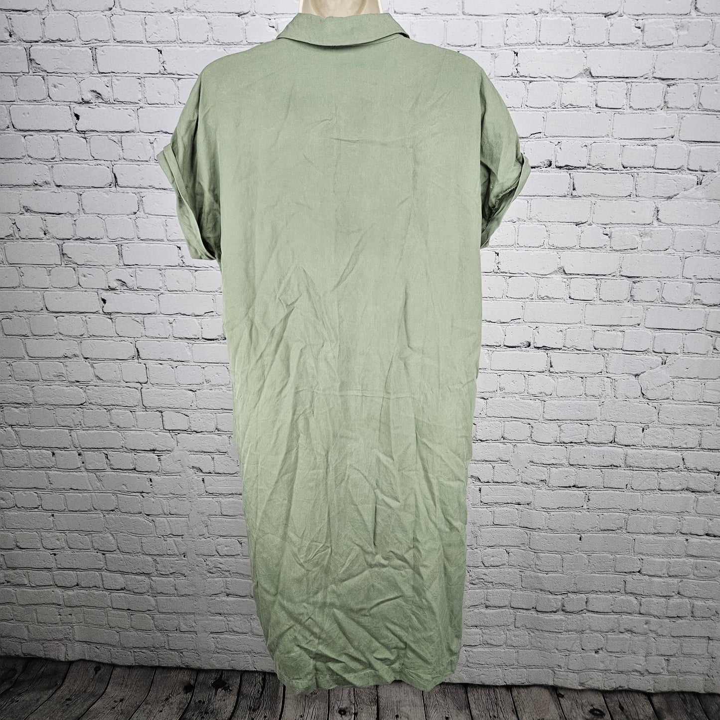 Frank And Oak Green Short Sleeve Oversized Collared Midi Shirt Dress Small S