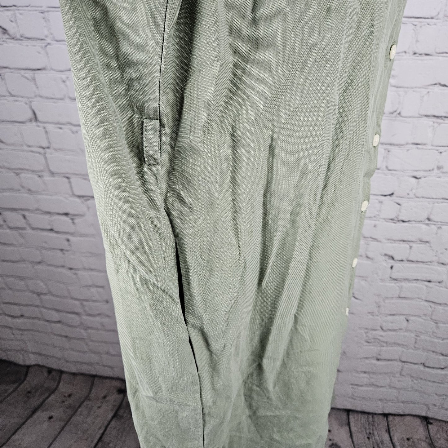 Frank And Oak Green Short Sleeve Oversized Collared Midi Shirt Dress Small S