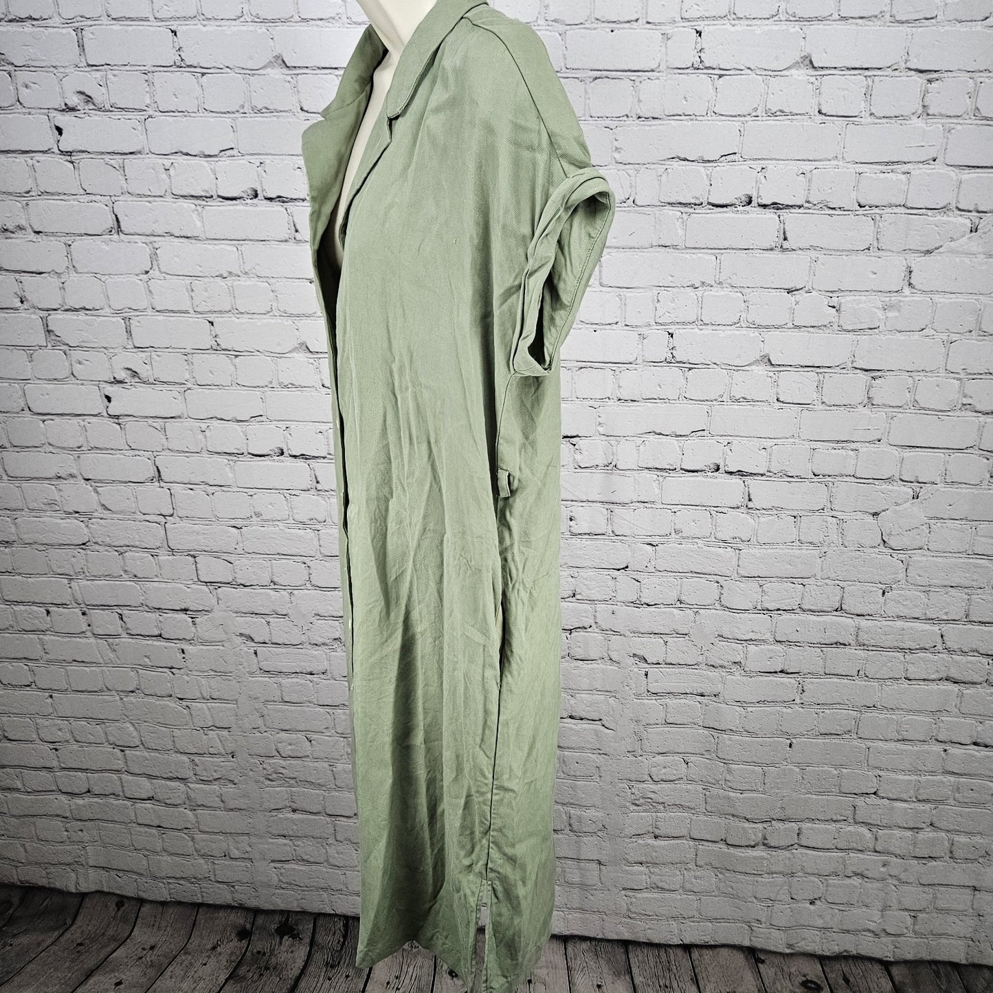 Frank And Oak Green Short Sleeve Oversized Collared Midi Shirt Dress Small S