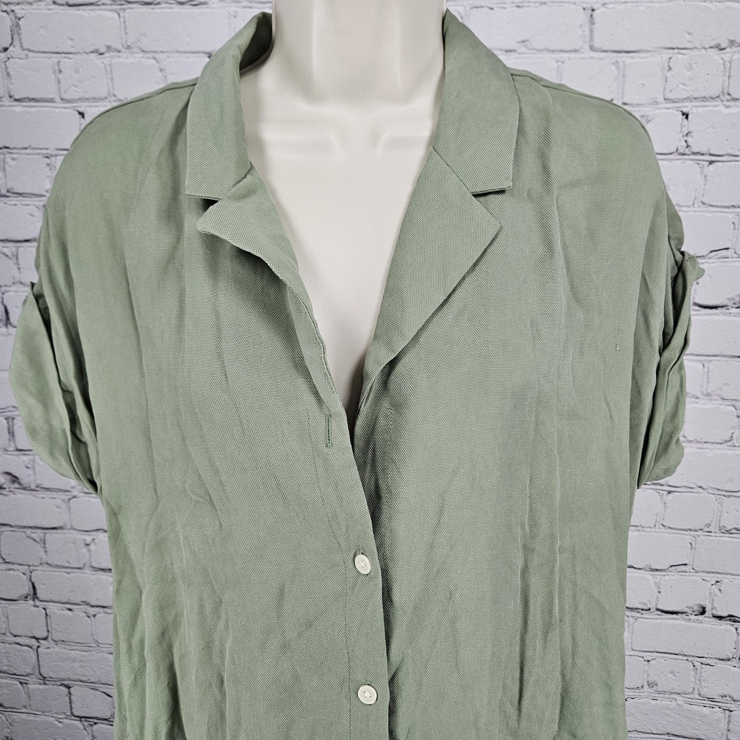 Frank And Oak Green Short Sleeve Oversized Collared Midi Shirt Dress Small S
