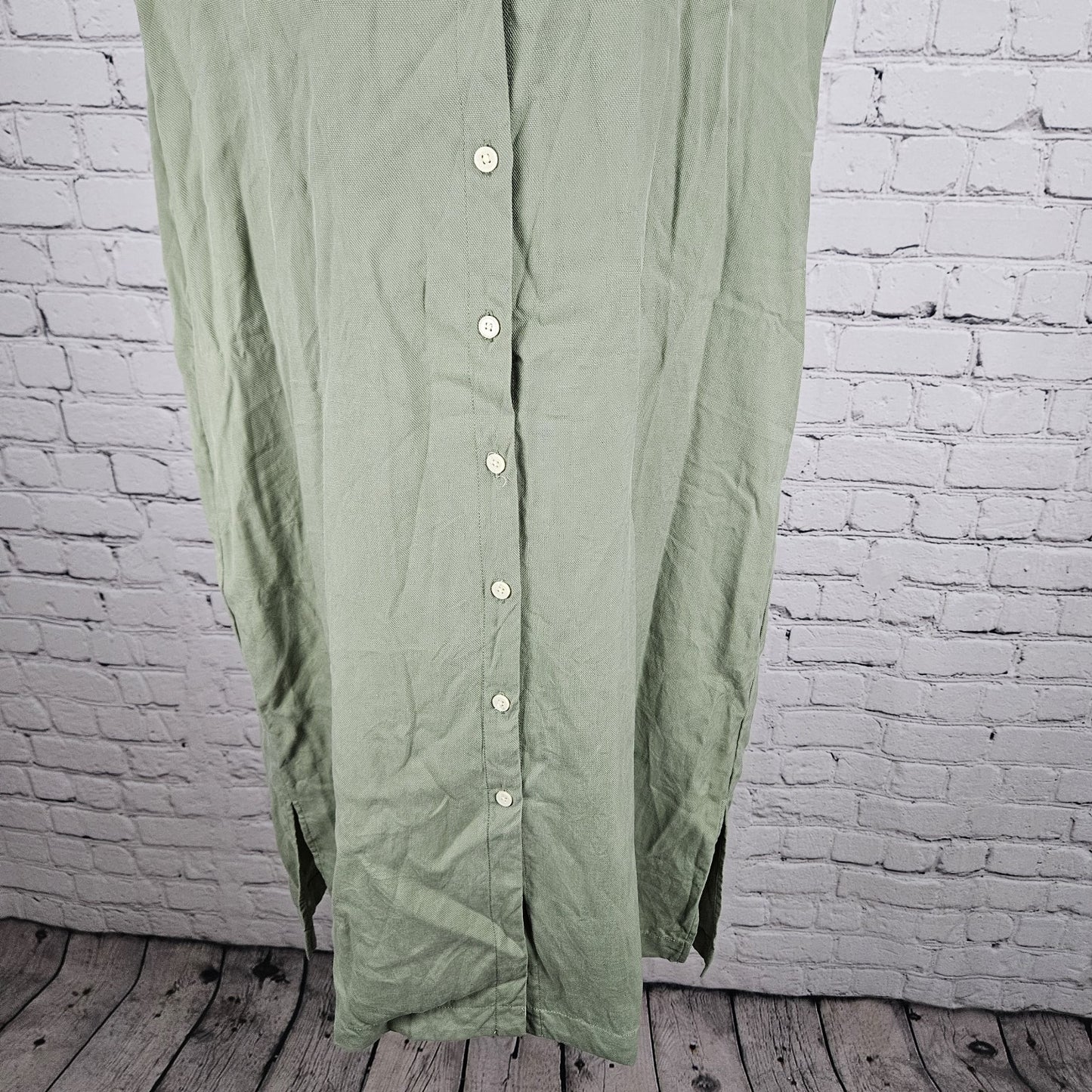Frank And Oak Green Short Sleeve Oversized Collared Midi Shirt Dress Small S