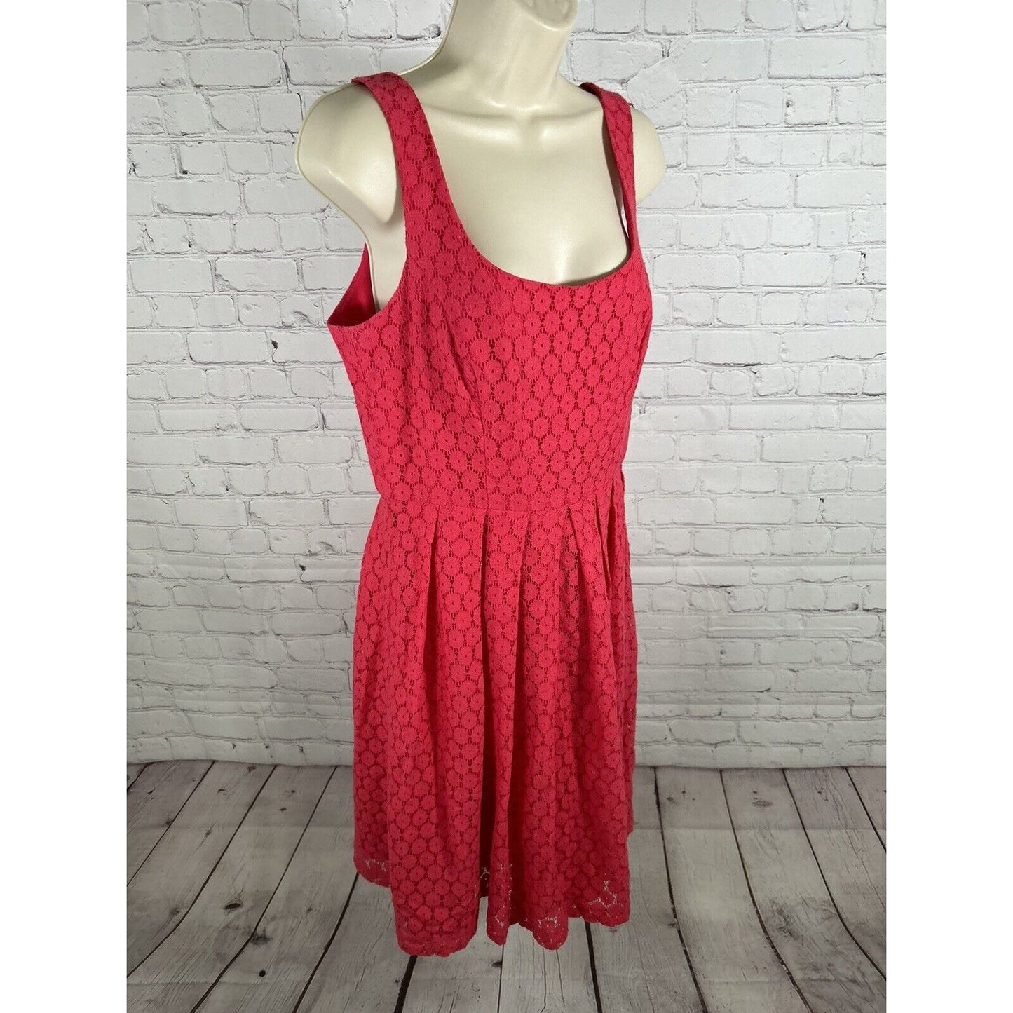 Donna Morgan Pink Lace Overlay Sleeveless Pleated A Line Dress Women’s 10