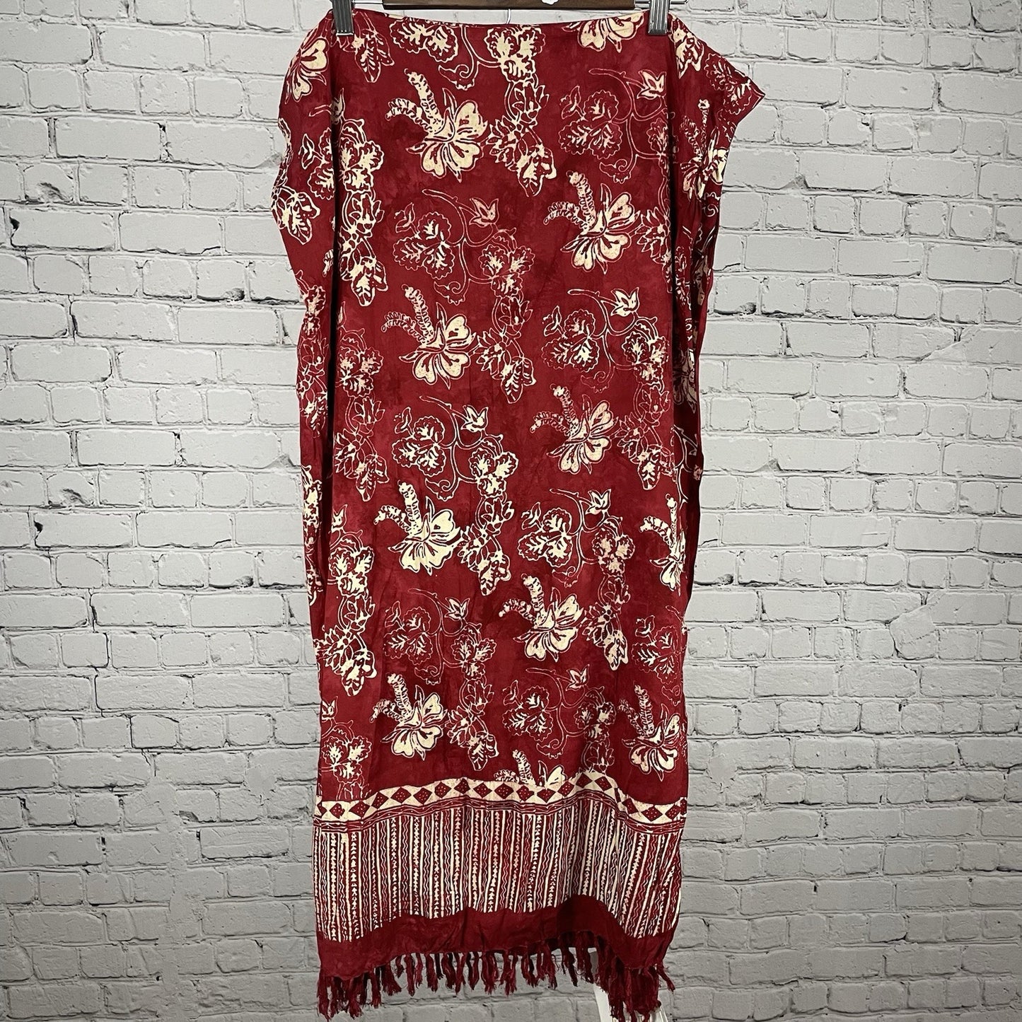 NWT World Market Dark Red Floral Rayon Lightweight Handmade Sarong (73”x45”)