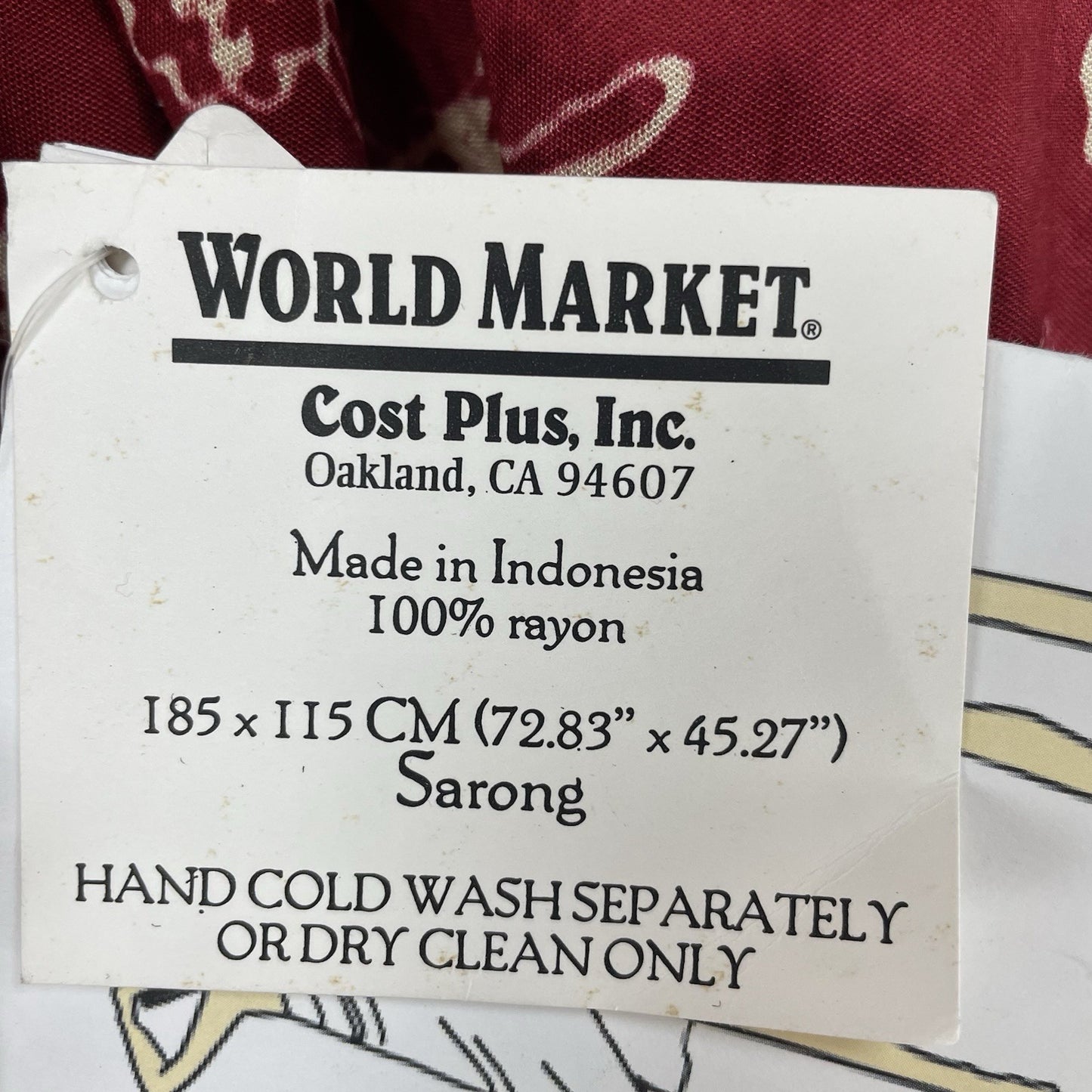 NWT World Market Dark Red Floral Rayon Lightweight Handmade Sarong (73”x45”)
