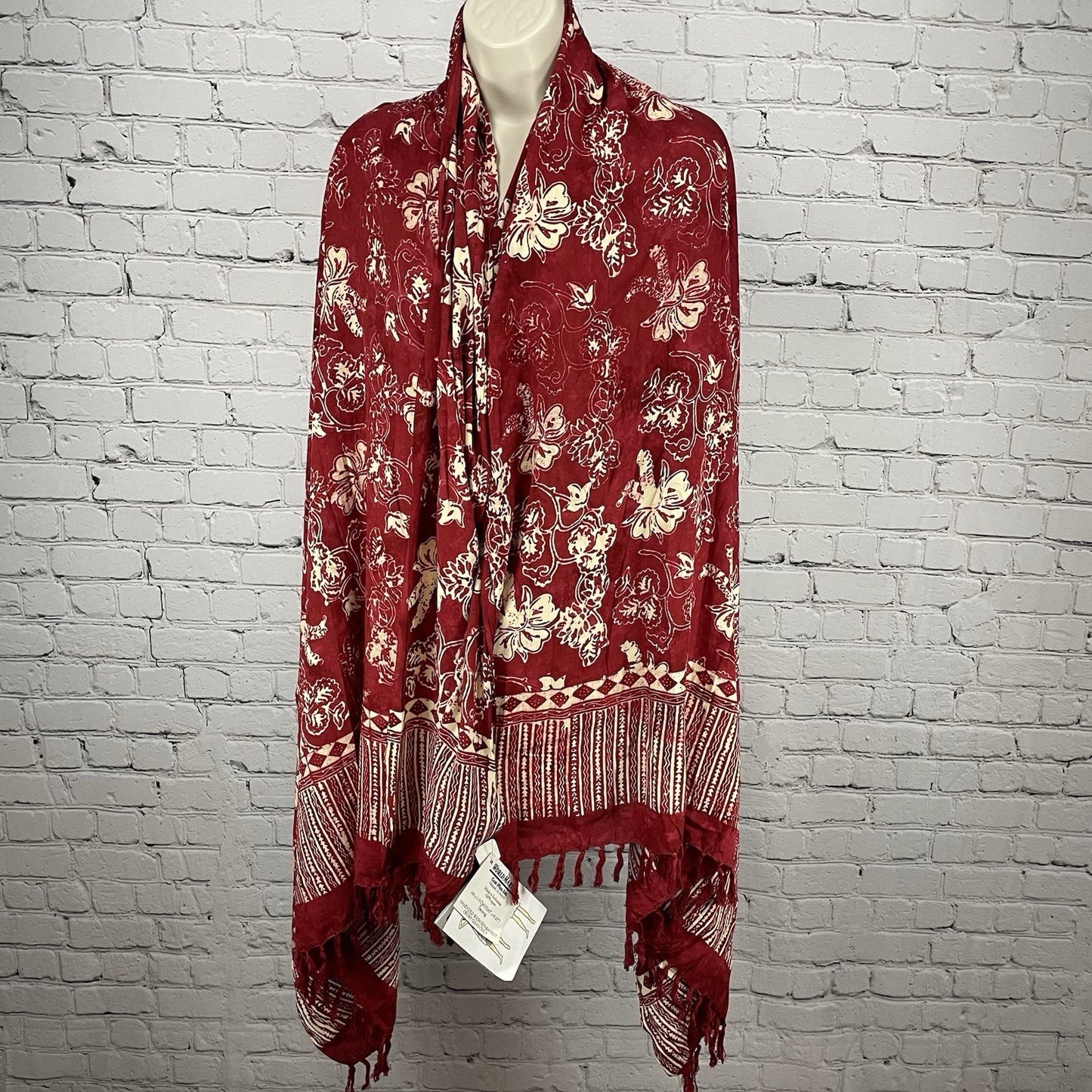 NWT World Market Dark Red Floral Rayon Lightweight Handmade Sarong (73”x45”)