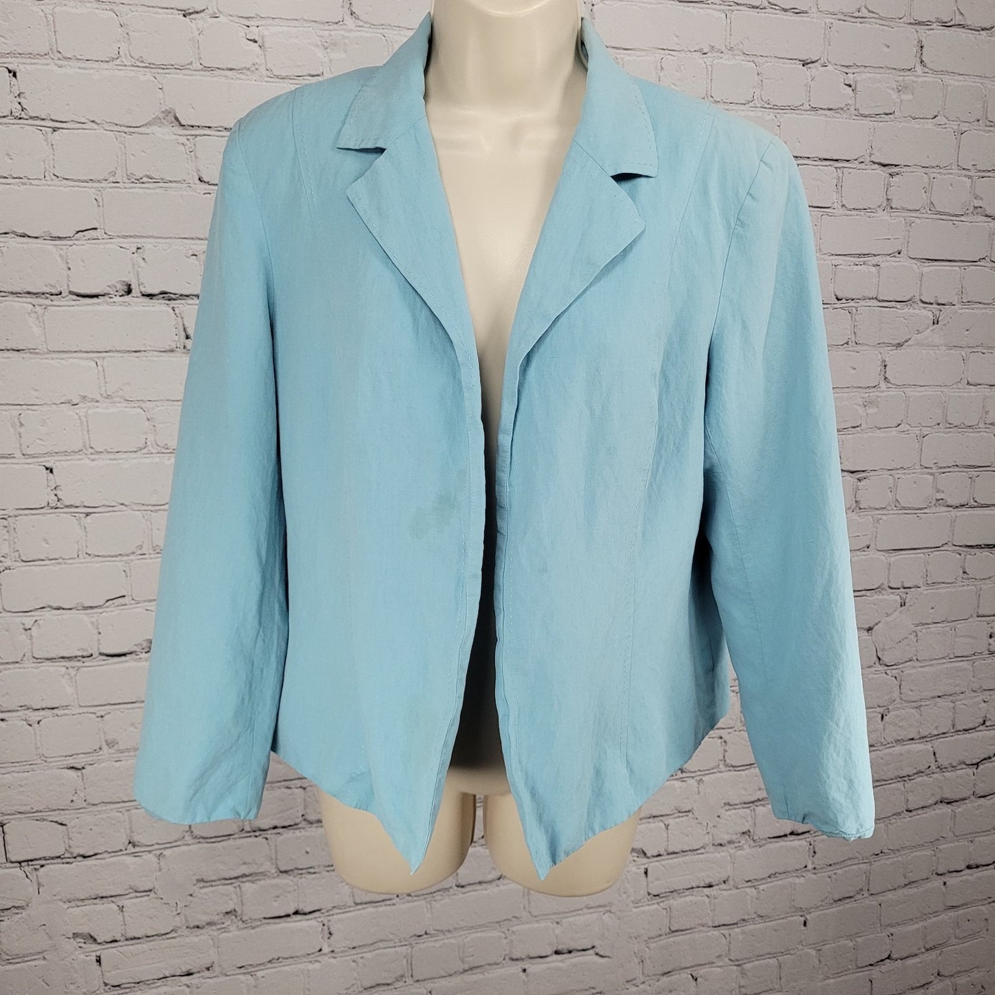Coldwater Creek Blue Silk Linen Open Lined Long Sleeve Vented Notch Jacket PL