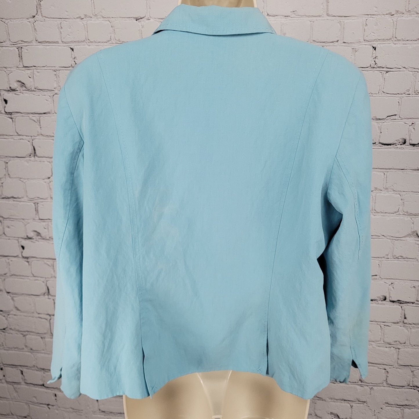 Coldwater Creek Blue Silk Linen Open Lined Long Sleeve Vented Notch Jacket PL