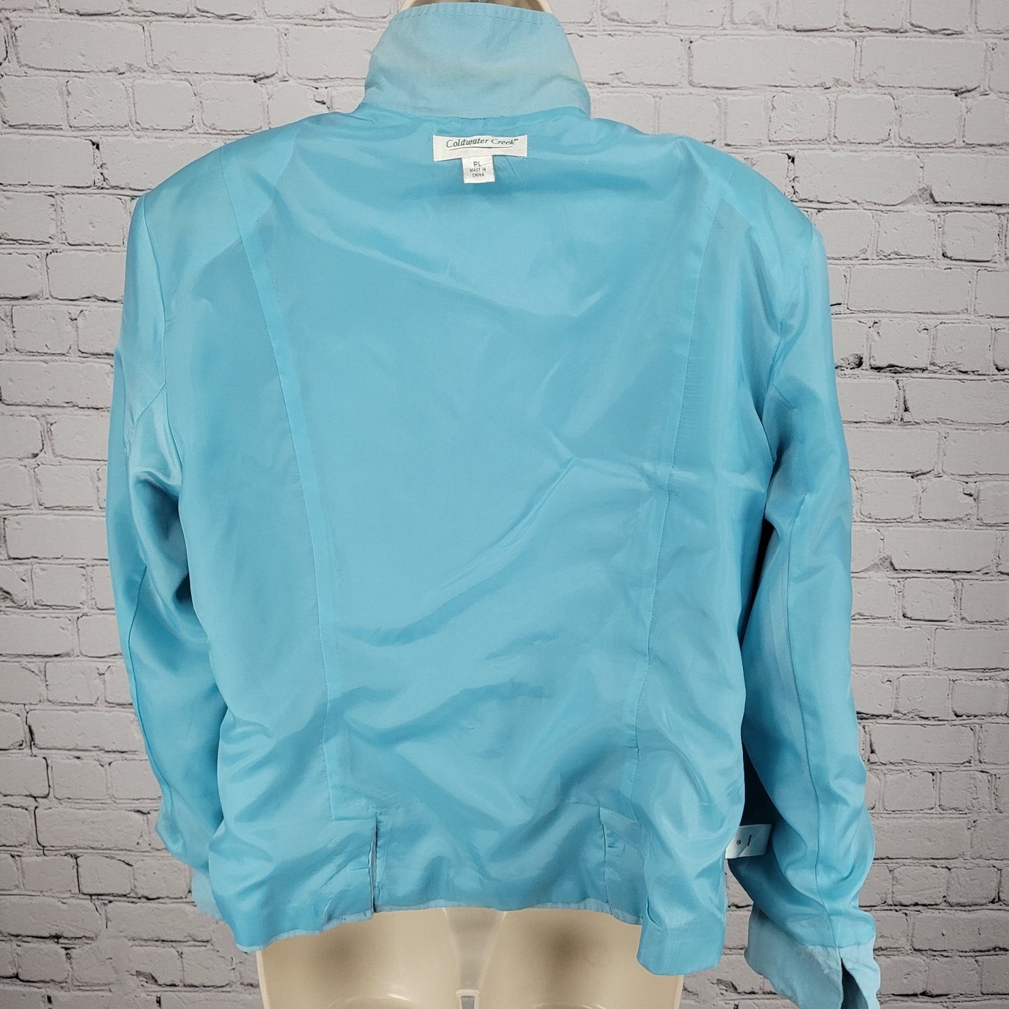Coldwater Creek Blue Silk Linen Open Lined Long Sleeve Vented Notch Jacket PL