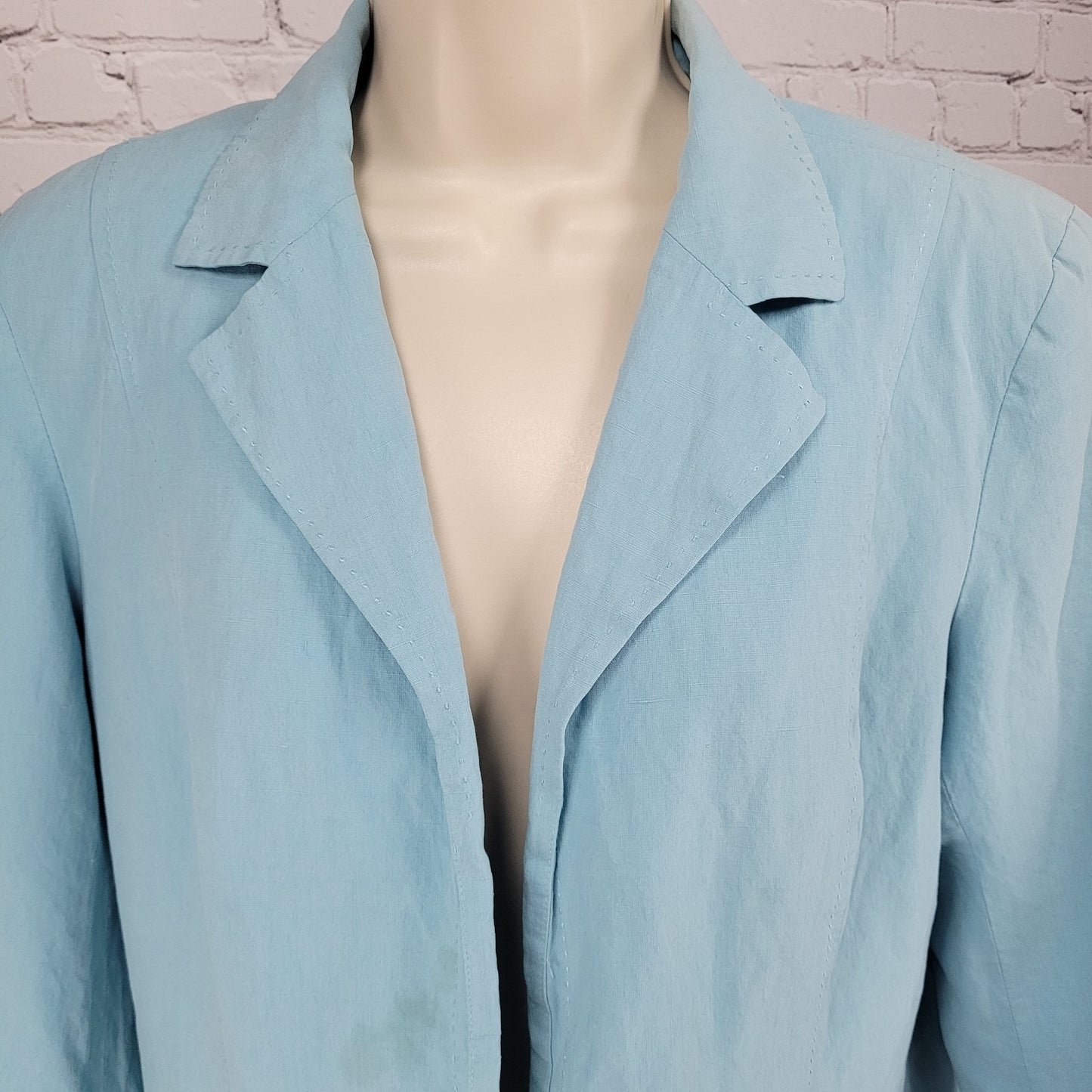 Coldwater Creek Blue Silk Linen Open Lined Long Sleeve Vented Notch Jacket PL