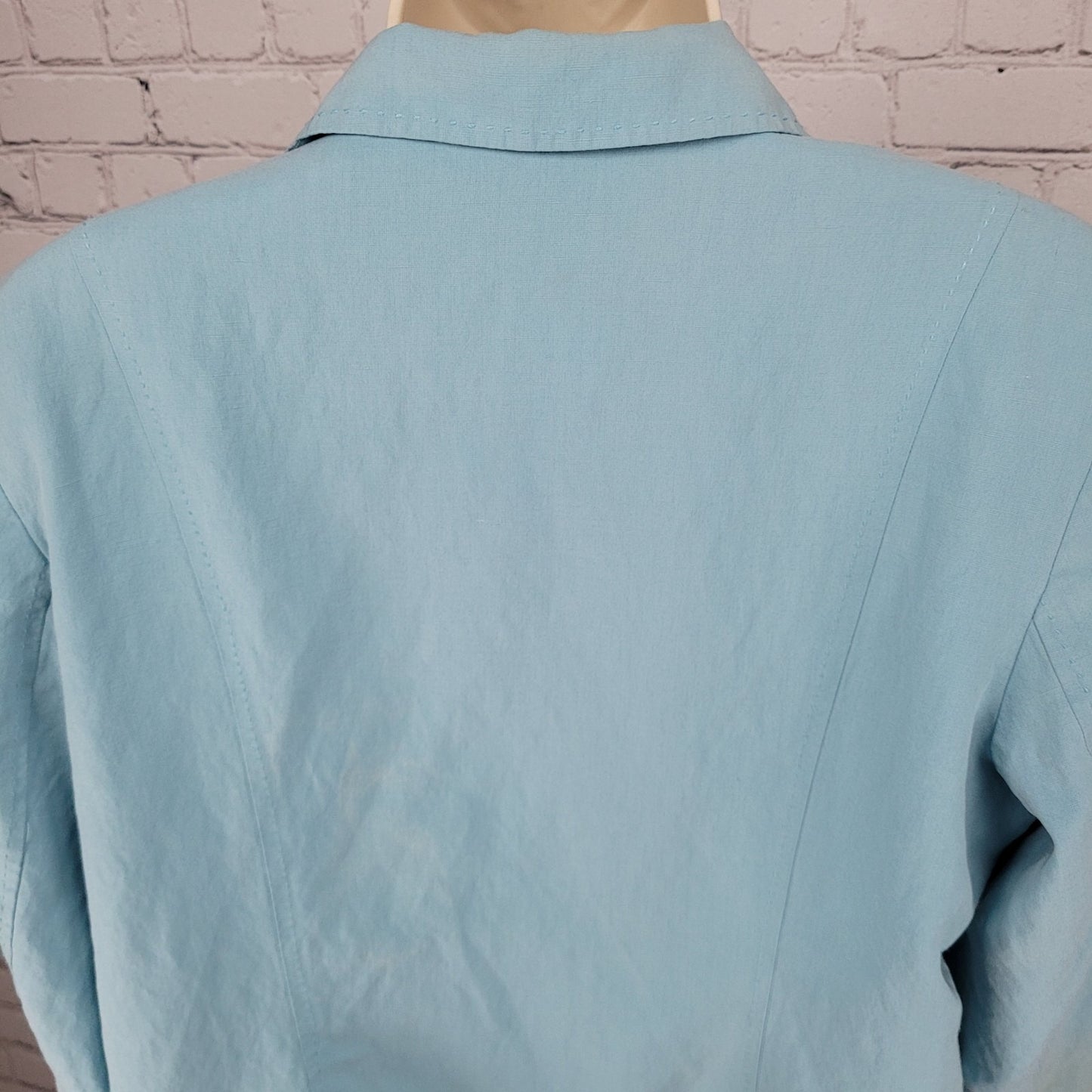 Coldwater Creek Blue Silk Linen Open Lined Long Sleeve Vented Notch Jacket PL
