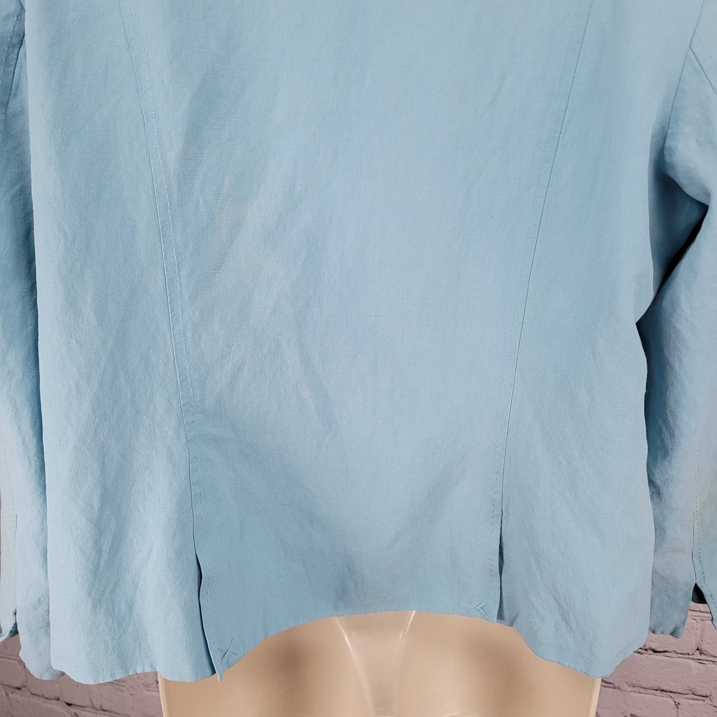Coldwater Creek Blue Silk Linen Open Lined Long Sleeve Vented Notch Jacket PL