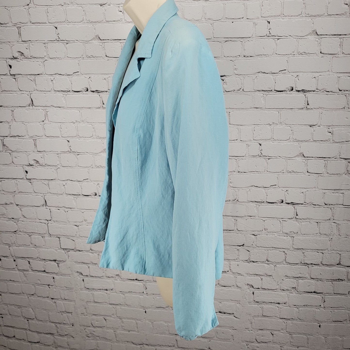Coldwater Creek Blue Silk Linen Open Lined Long Sleeve Vented Notch Jacket PL