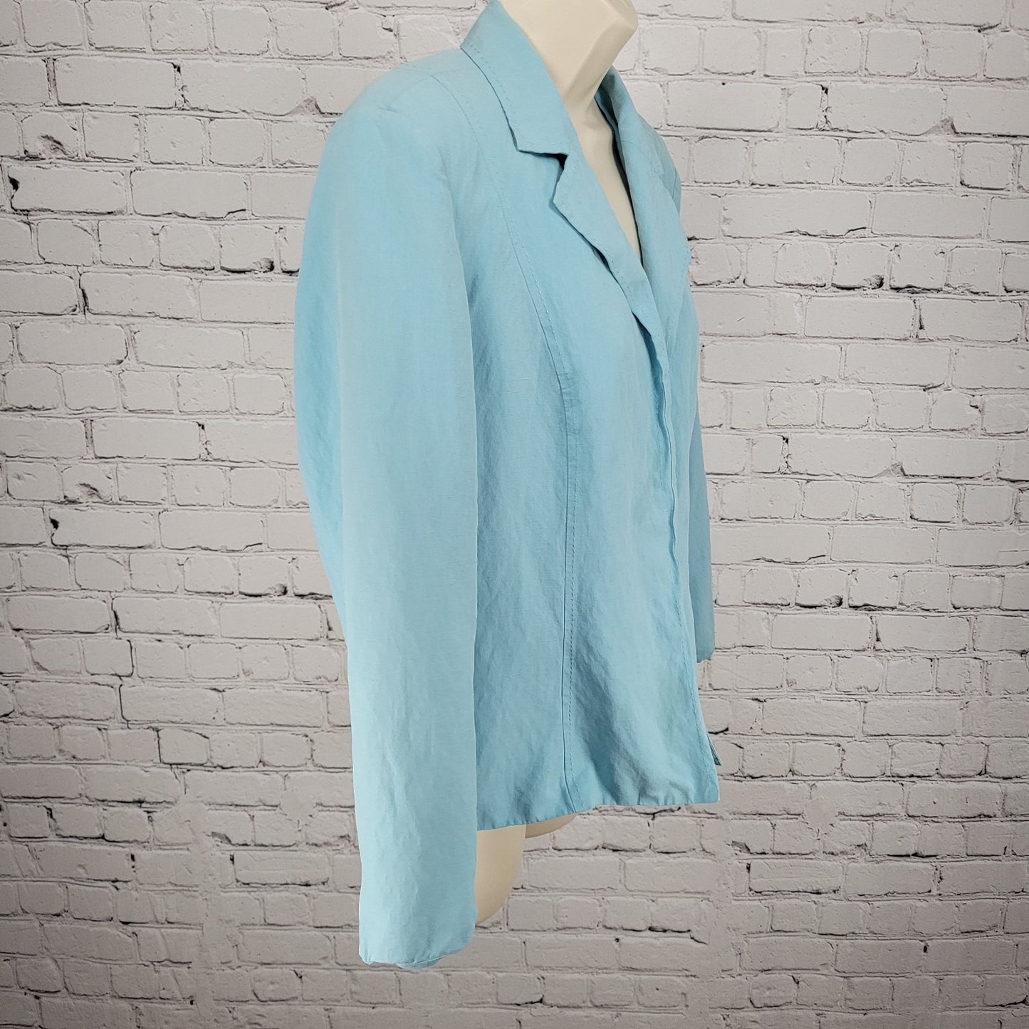 Coldwater Creek Blue Silk Linen Open Lined Long Sleeve Vented Notch Jacket PL
