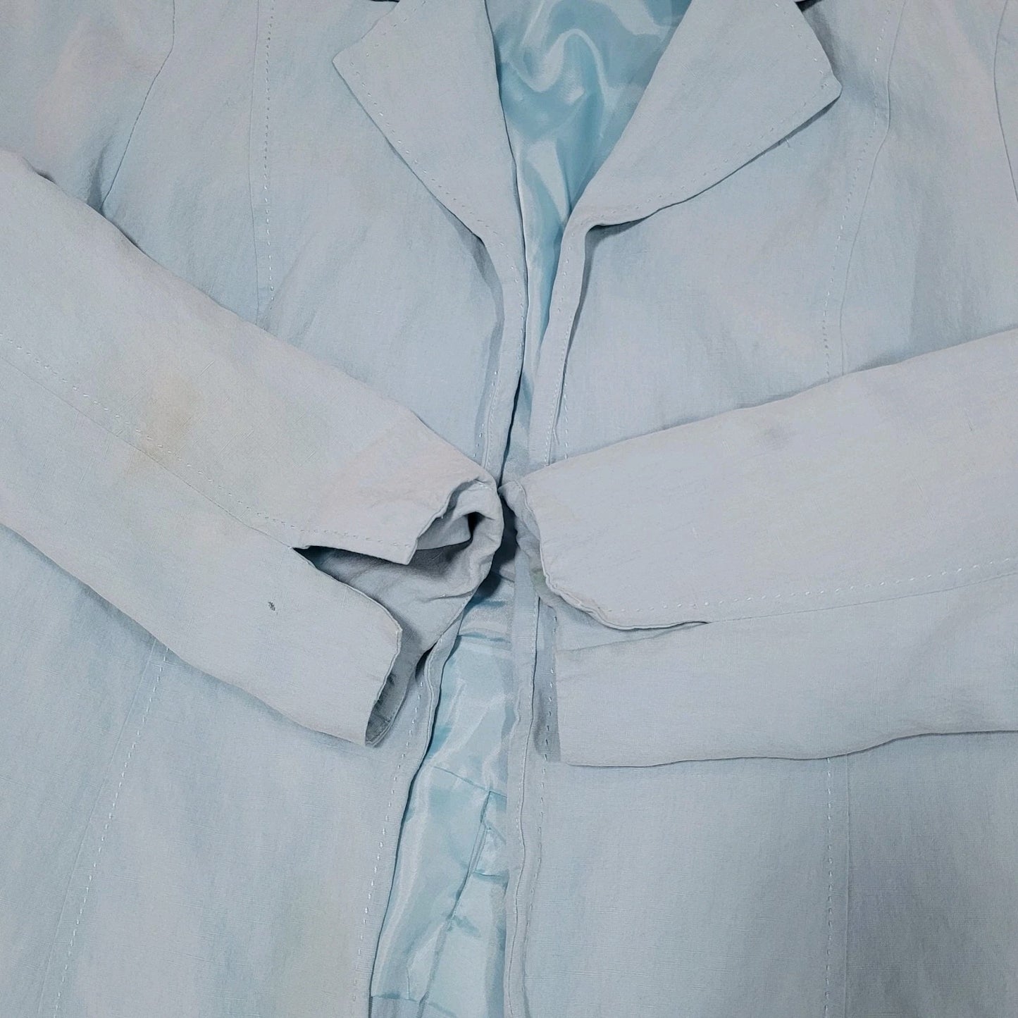 Coldwater Creek Blue Silk Linen Open Lined Long Sleeve Vented Notch Jacket PL