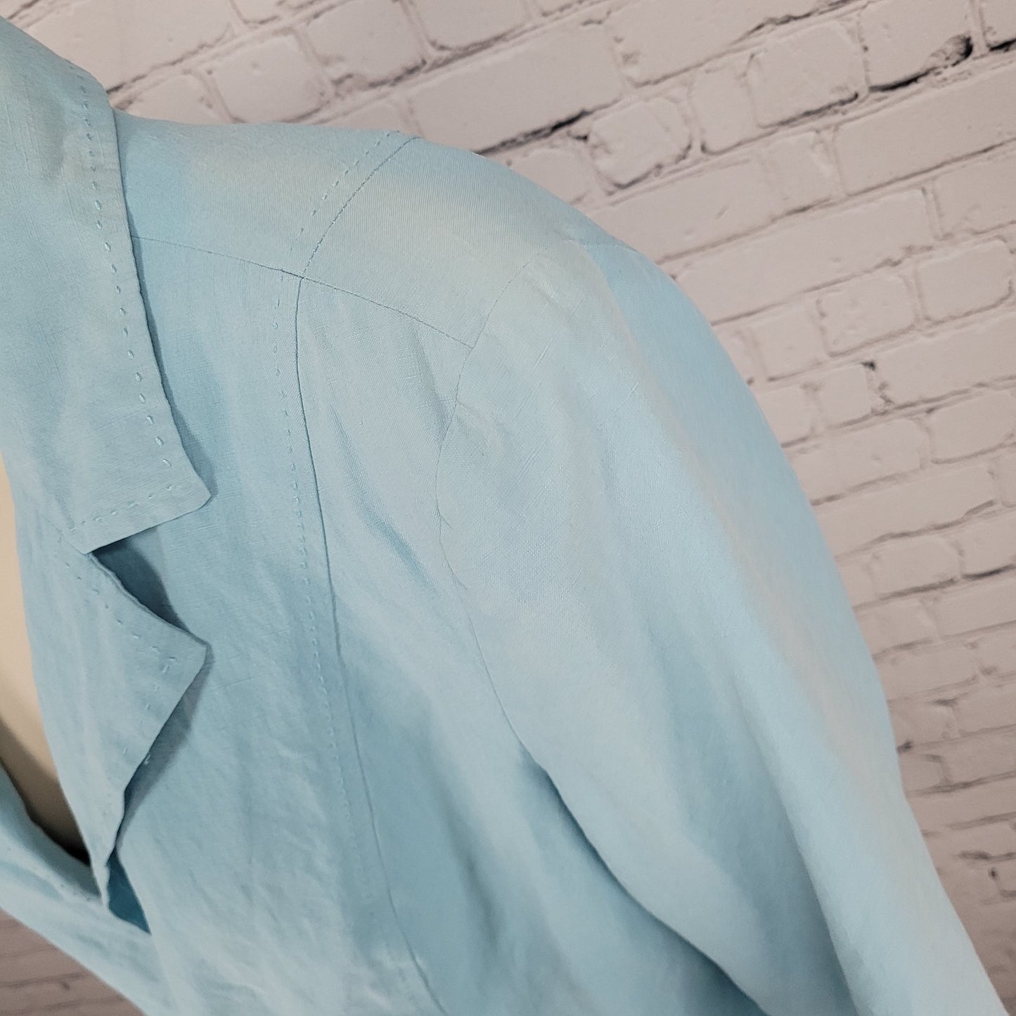 Coldwater Creek Blue Silk Linen Open Lined Long Sleeve Vented Notch Jacket PL