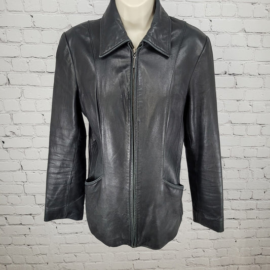 Colebrook Black Genuine Soft Leather Full Zip Collared Lined Jacket Size Small S