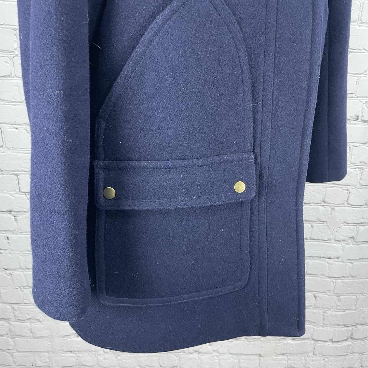 J.CREW Navy Wool Blend Zipped Snapped Removable Fur Trim Hooded Coat Size 10