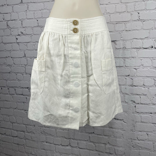 J Crew Cream Linen Blend Button Short Skirt Lined Pockets Pleated Size 4