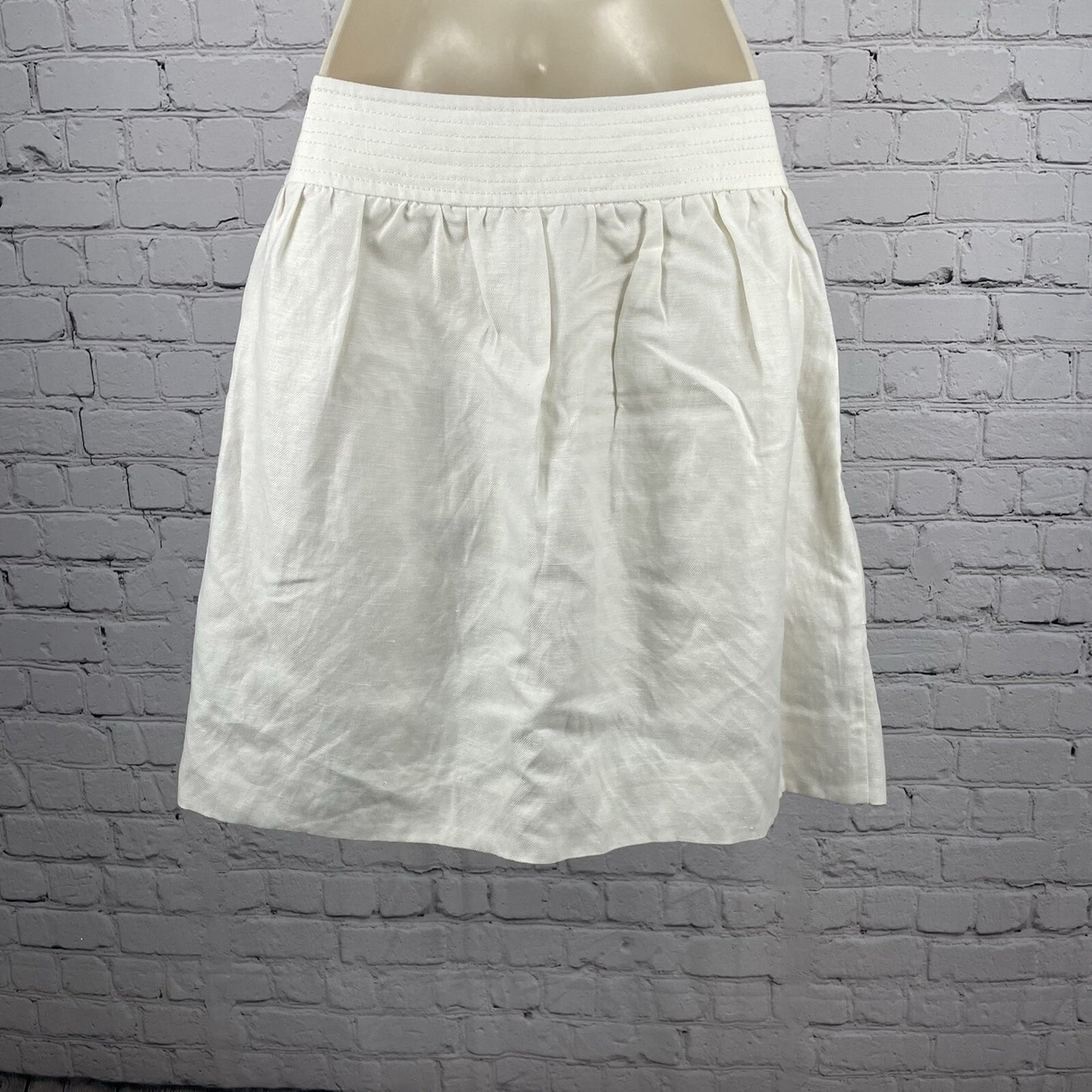J Crew Cream Linen Blend Button Short Skirt Lined Pockets Pleated Size 4