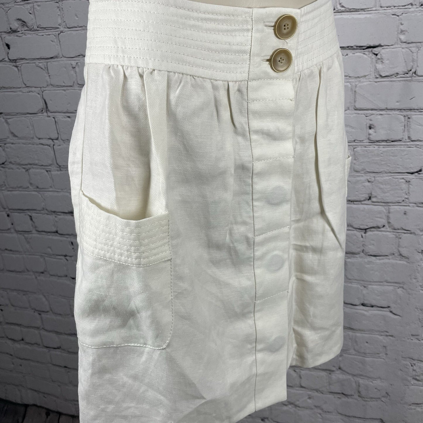 J Crew Cream Linen Blend Button Short Skirt Lined Pockets Pleated Size 4