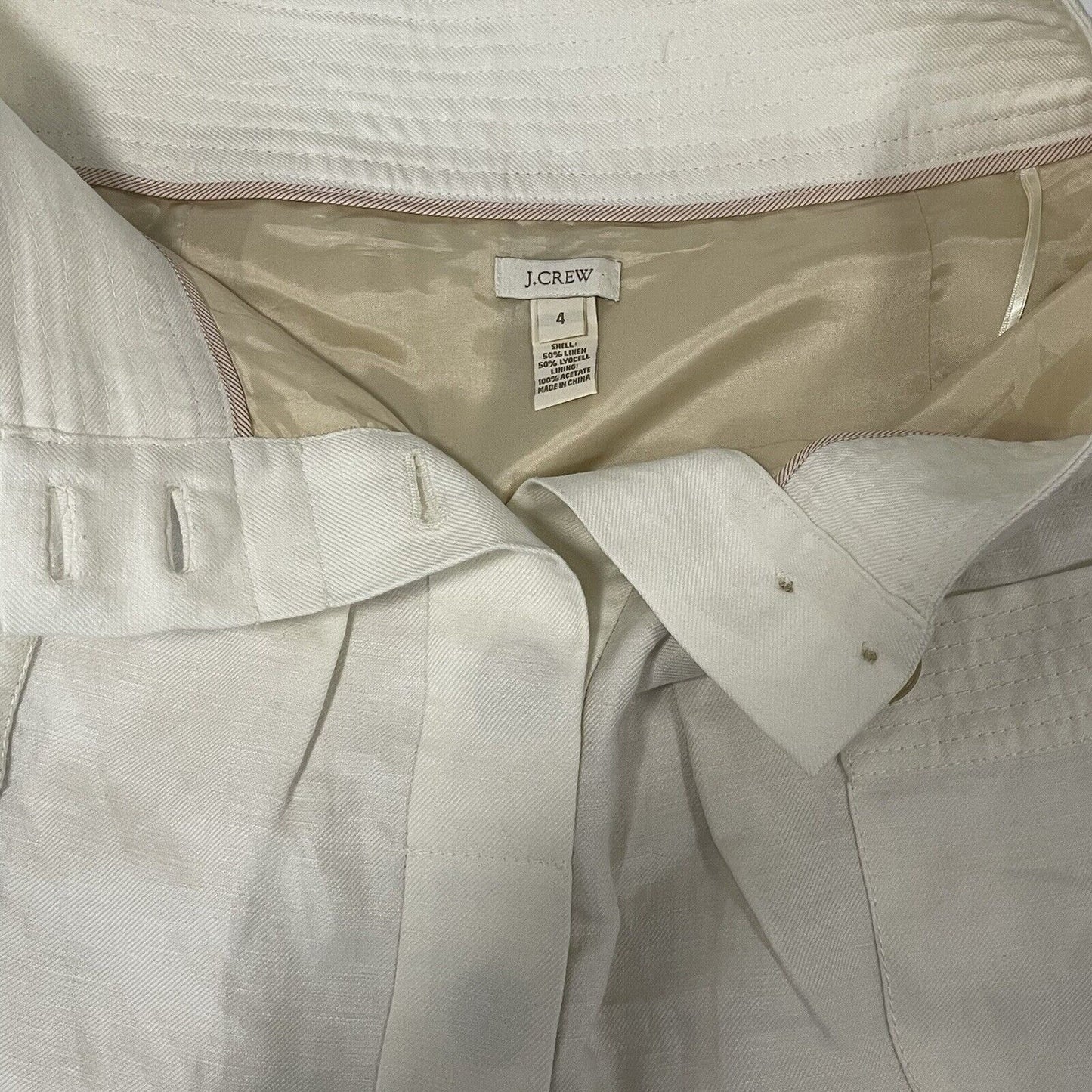 J Crew Cream Linen Blend Button Short Skirt Lined Pockets Pleated Size 4